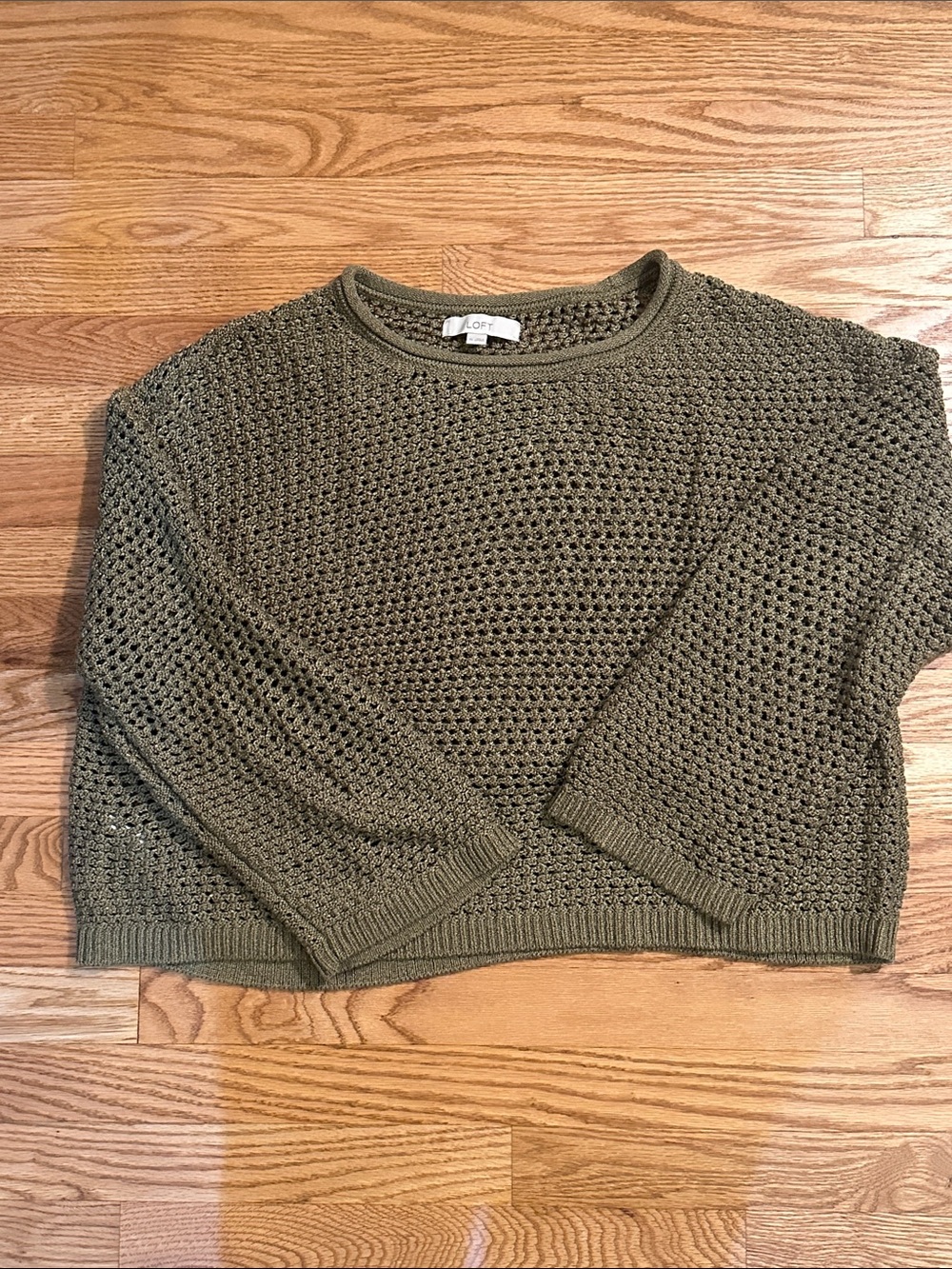 LOFT Olive Open Weave Crewneck Sweater